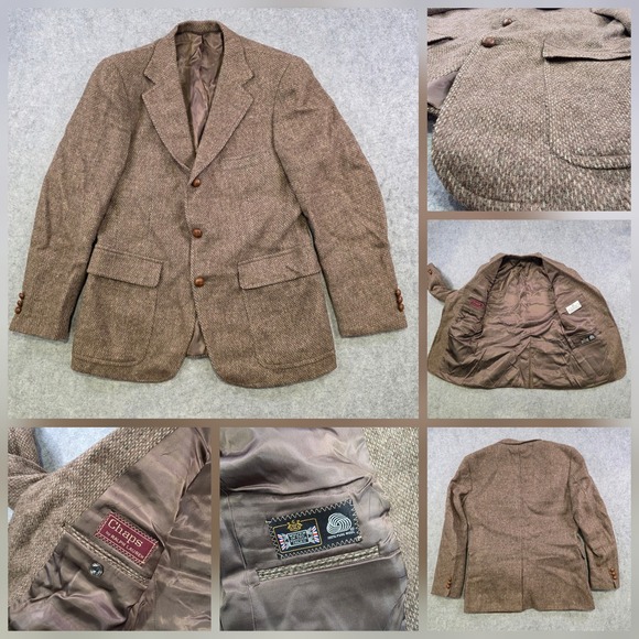Vintage Chaps Ralph Lauren Blazer Mens 40? Brown Herringbone Wool Tweed Coat USA